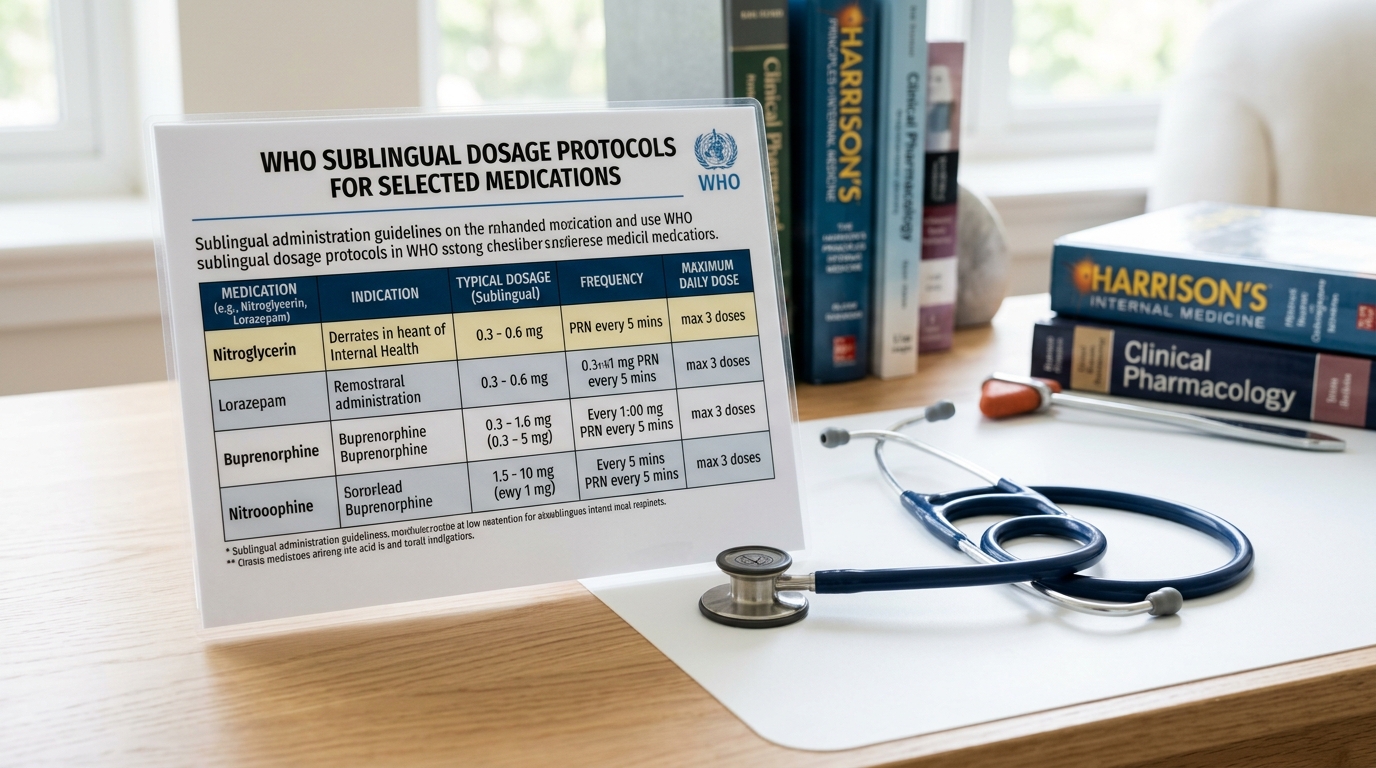 Fotografía médica profesional del protocolo de dosis sublingual de la OMS para misoprostol en Honduras
